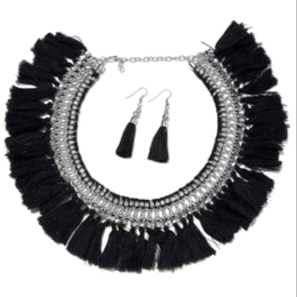 Handcrafted Black Tassel Necklace